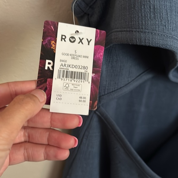 Roxy Blue Bodycon Mini Dress Square Neck Sleeveless size Small NWT - Picture 3 of 7